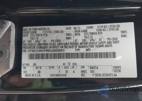 2013 Ford Escape Sel z USA, uszkodzony, nr VIN 1FMCU9HX9DUA69853